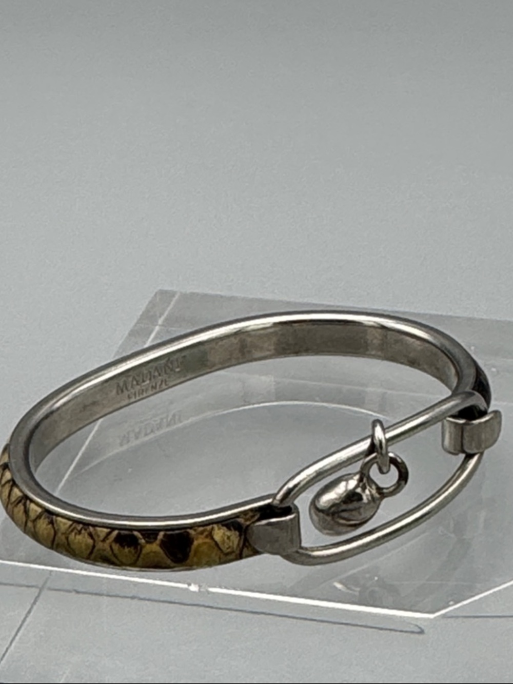 Madani Firenze Silver-Tone & Brown Leather Accent Bangle Bracelet - Picture 9 of 10